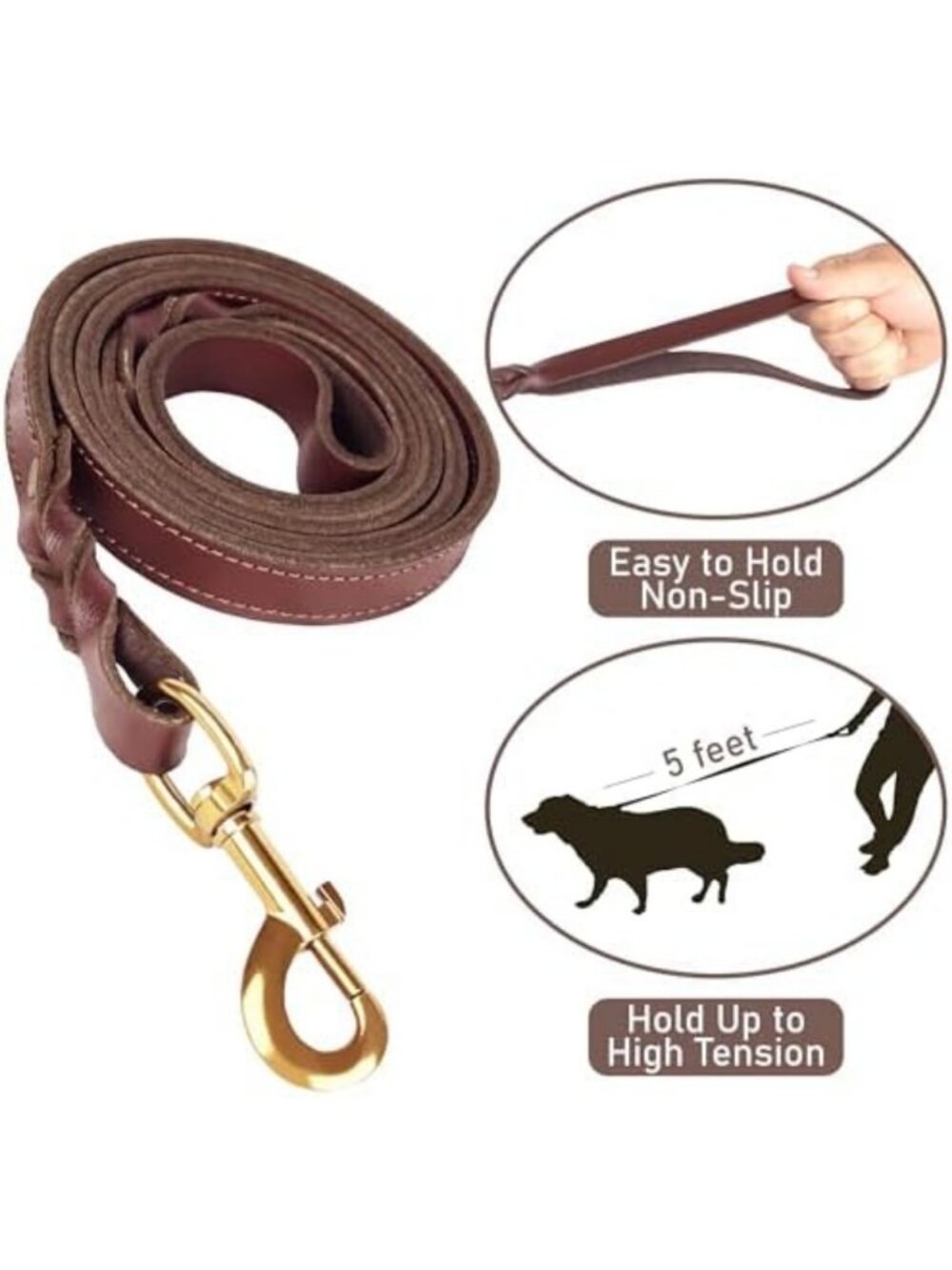 Durable Leather Dog Collar & Leash Set - 5ft Adjustable, Soft, Metal Buckle for - Picture 4 of 7